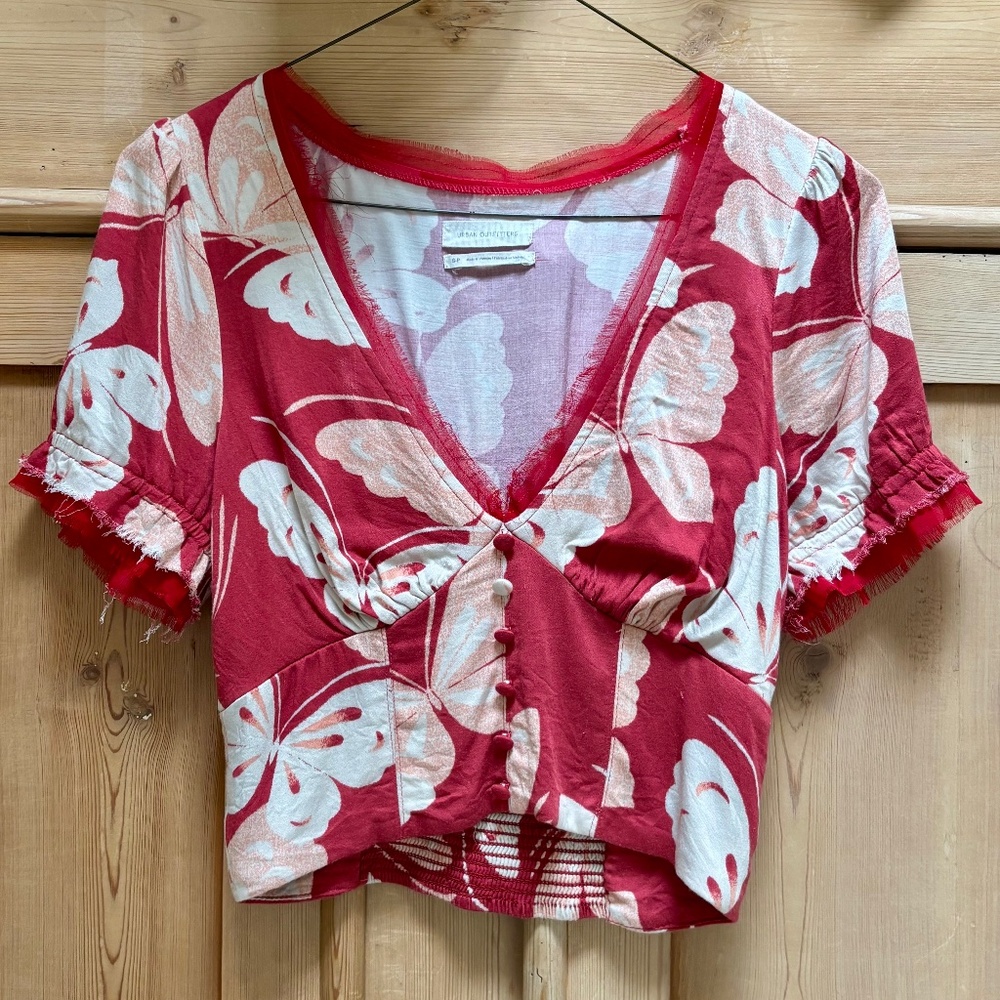Urban Outfitters Red White Butterfly Crop Top Size S
